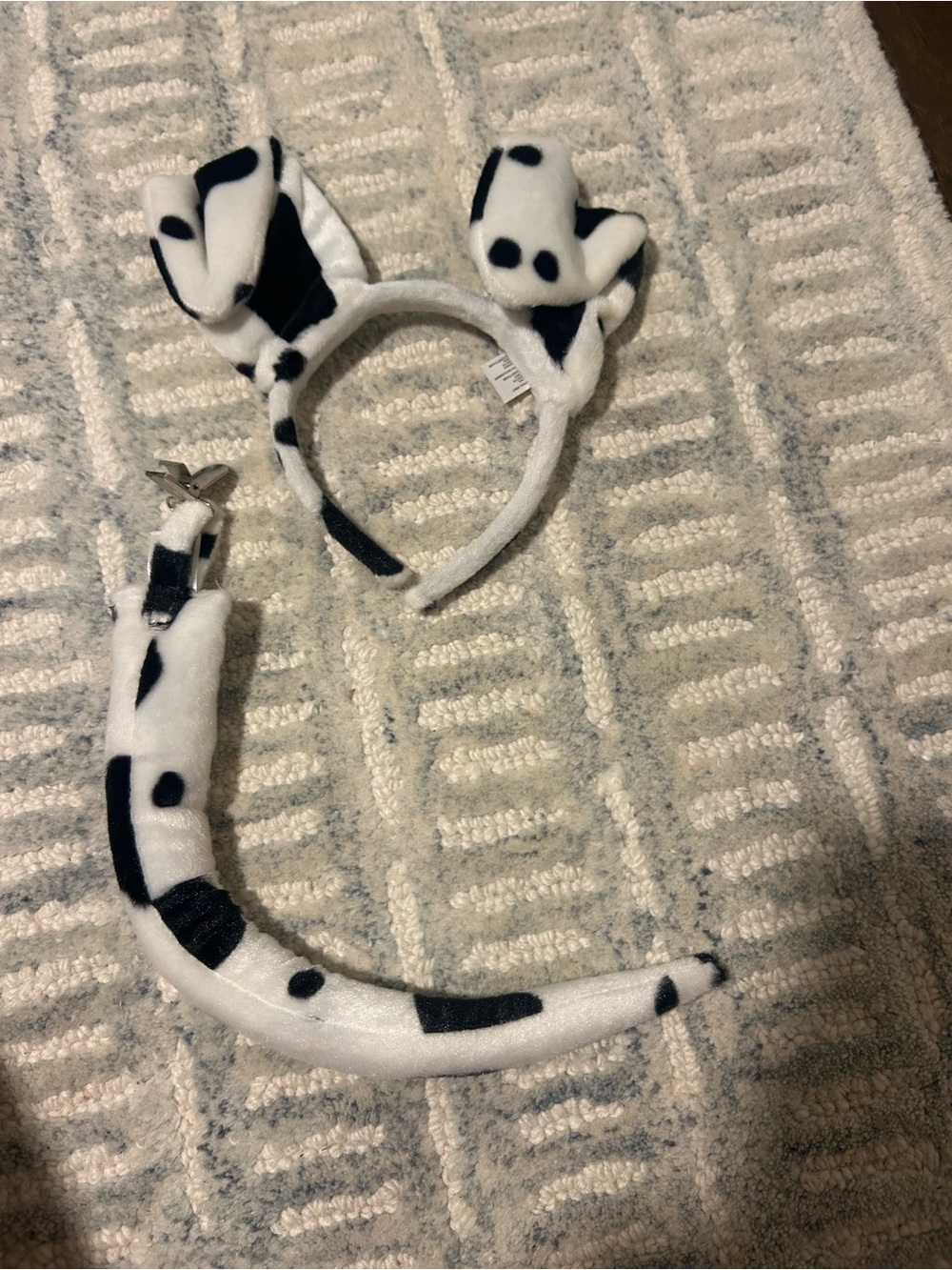 Dalmatian Ear Headband and Tail Set - White with Black Spots